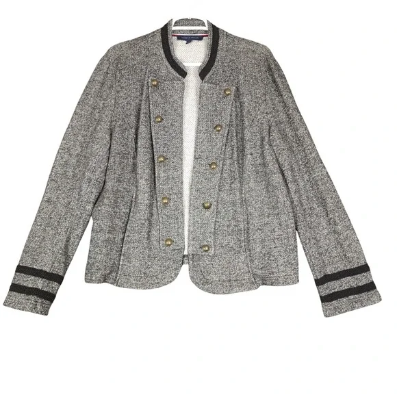 Tommy Hilfiger Women's Blazer Herringbone XXL Gold Button Military Jacket - Picture 1 of 10